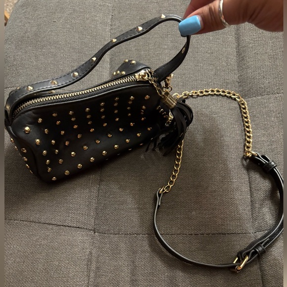 Studded Black Leather Crossbody Bag - Picture 3 of 10